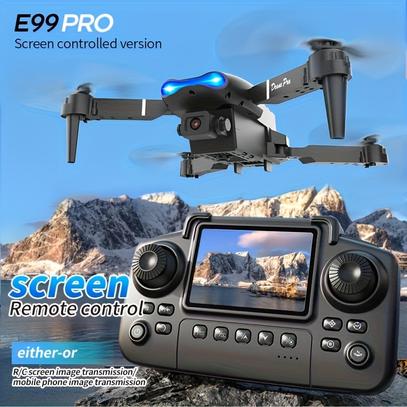 Drone Kit Beginner - E99 PRO MAX：デュアルHDカメラ、画面付きリモコン、2つのバッテリー、合計40分の飛行時間、ワンキーで帰還、LEDライト、予備プロペラ、プロペラガード、修理用ツールキットを搭載した折りたたみ式ドローン。大人向けのブラックフライデーやクリスマスギフトに最適。